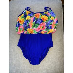 VINTAGE 1980s Sirena One Piece Swimsuit M 12 Tropical Floral Ruched Bubble